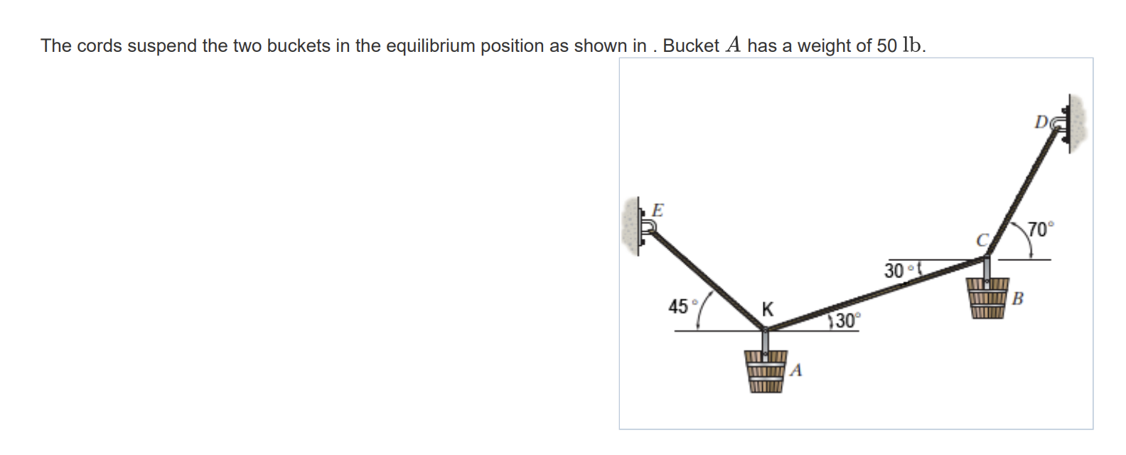Solved The cords suspend the two buckets in the equilibrium