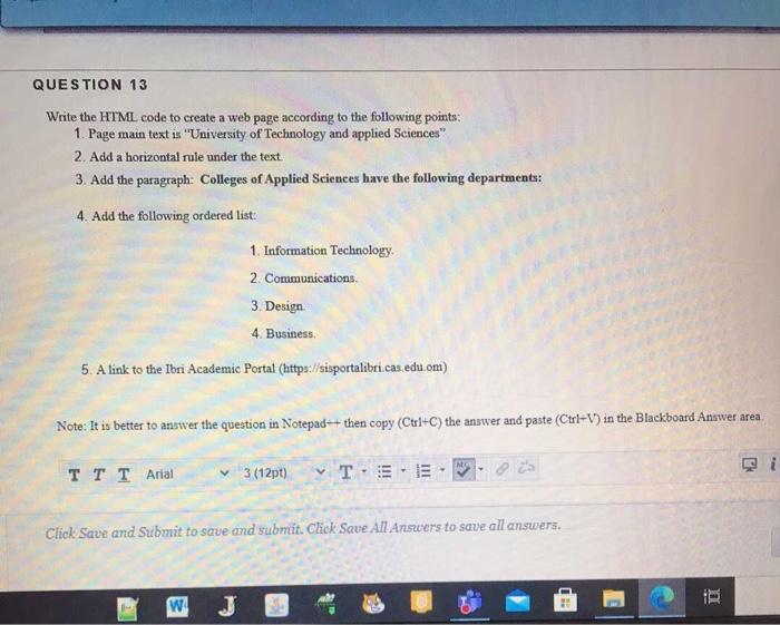 Solved QUESTION 13 Write the HTML code to create a web page | Chegg.com