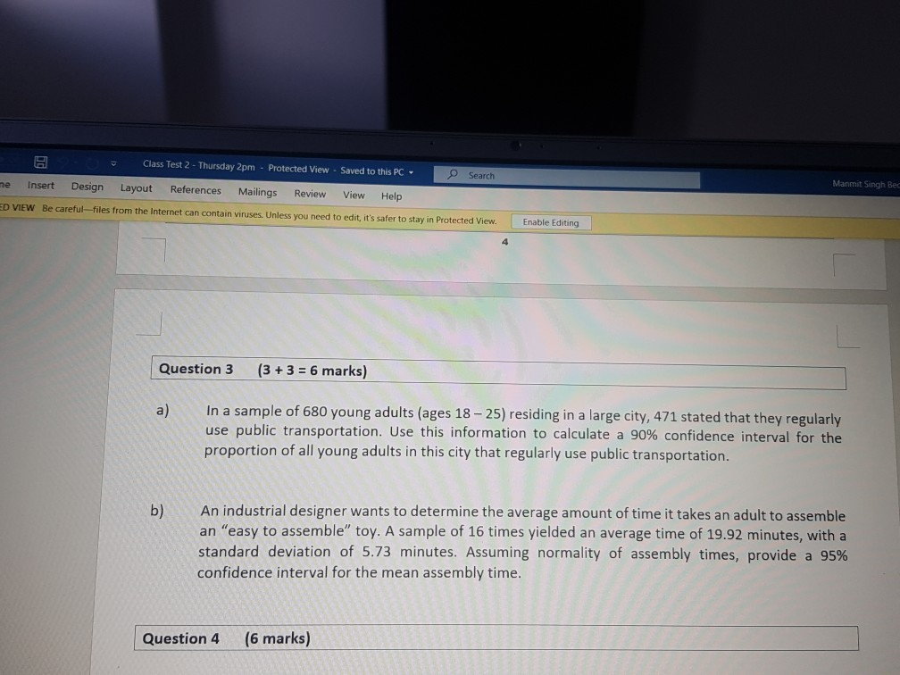 Solved B Class Test 2 - Thursday 2pm Protected View Saved To | Chegg.com