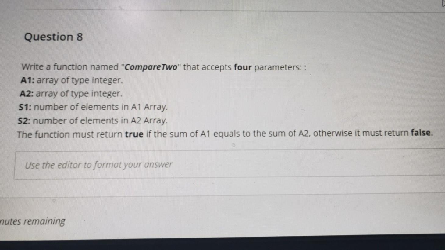 Solved Question 8 Write a function named "CompareTwo" that | Chegg.com
