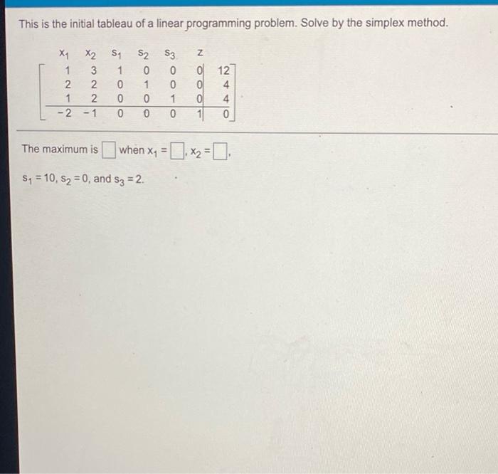 Solved This is the initial tableau of a linear programming | Chegg.com