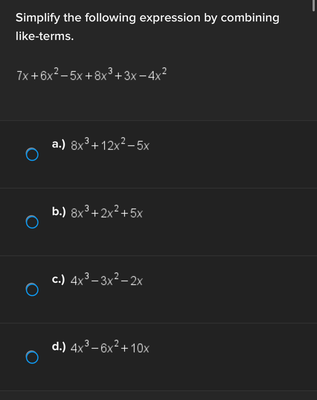 Solved Simplify the following expression by combining | Chegg.com