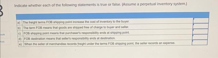 Solved Indicate whether each of the following statements is | Chegg.com