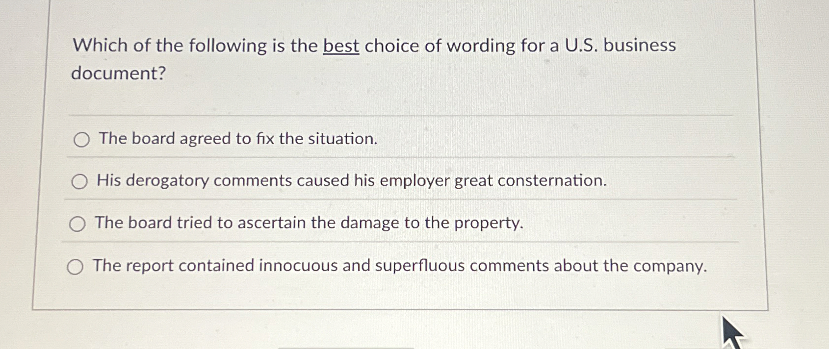 Solved Which of the following is the best choice of wording | Chegg.com