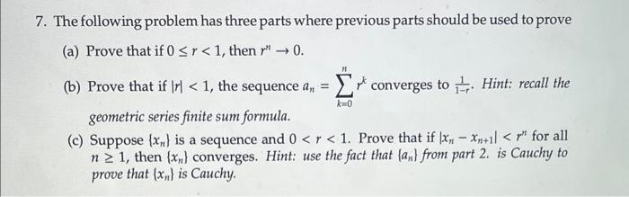 Solved 7. The following problem has three parts where | Chegg.com