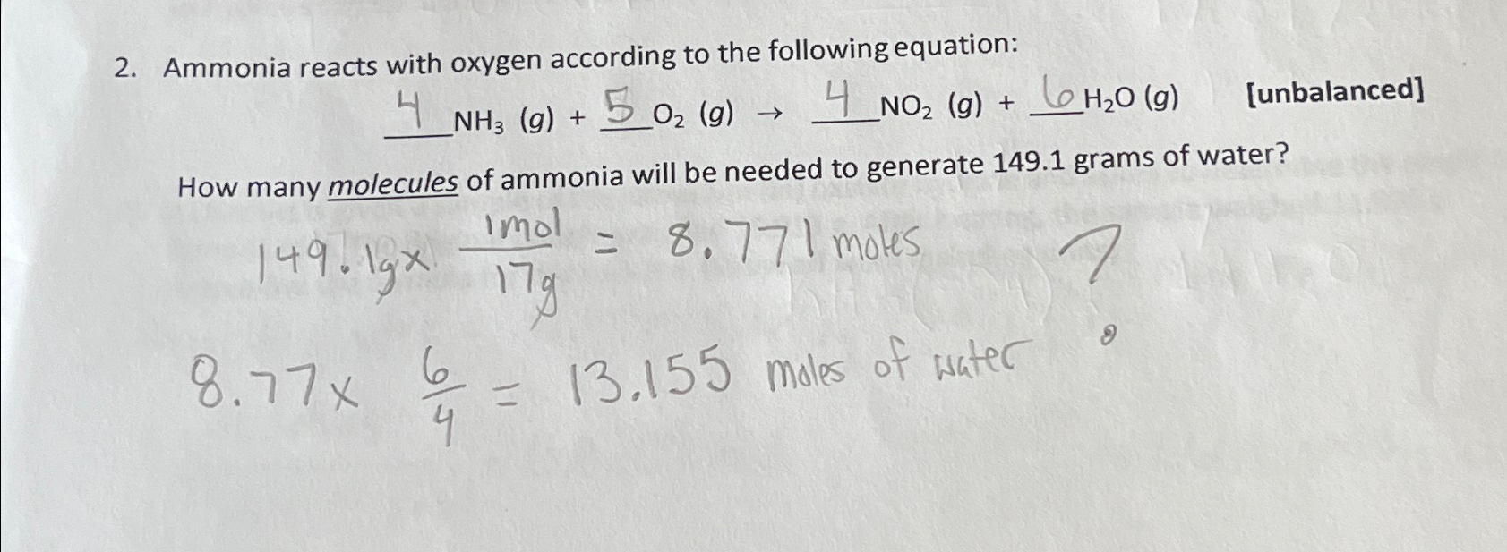 Solved Ammonia reacts with oxygen according to the following | Chegg.com