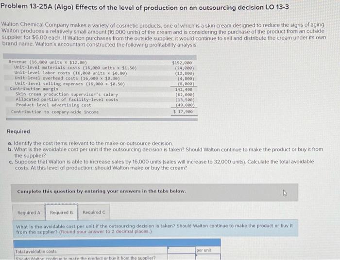 Solved Problem 13-25A (Algo) Effects of the level of | Chegg.com