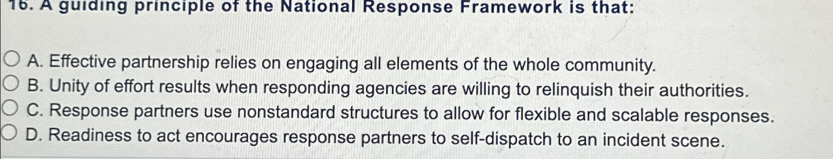 Solved A guiding principle of the National Response | Chegg.com