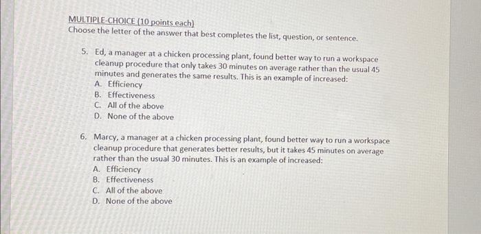 Solved MULTIPLE-CHOICE (10 Points Each) Choose The Letter Of | Chegg.com