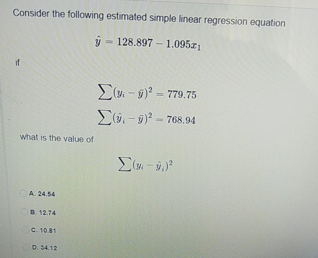 Solved Consider the following estimated simple linear | Chegg.com