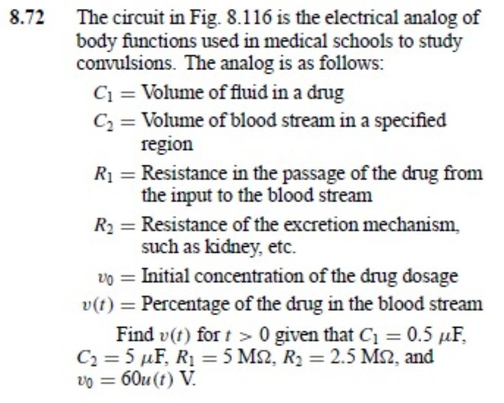Solved 8.72 The circuit in Fig. 8.116 is the electrical | Chegg.com