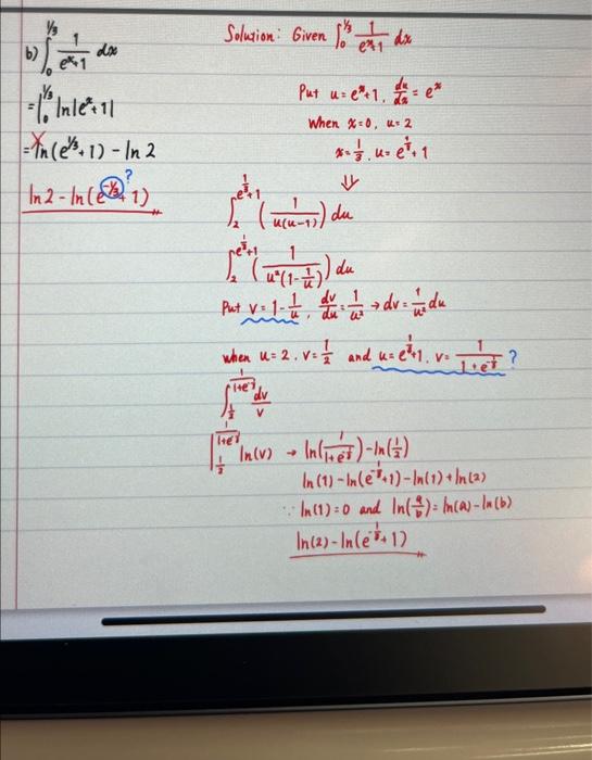 Solved I don't understand why v=1/1+e^-1/3 when u=e^1/3+1. I | Chegg.com
