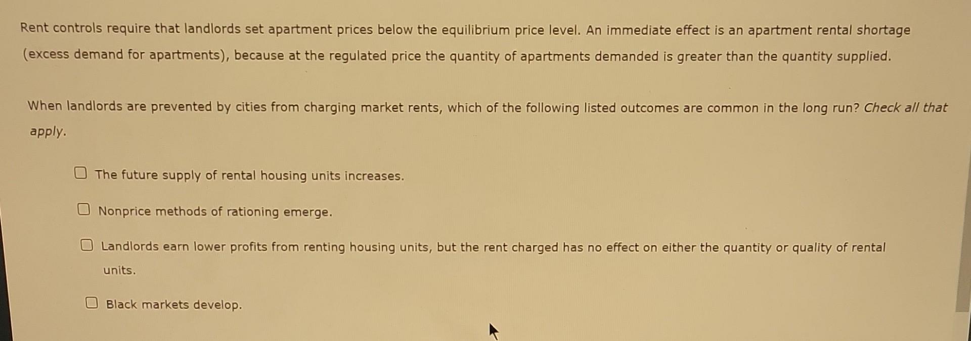 Solved Rent Controls Require That Landlords Set Apartment | Chegg.com