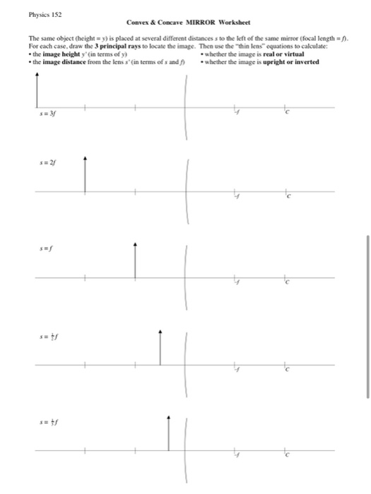 Solved Physics 152 Convex Concave MIRROR Worksheet The Chegg