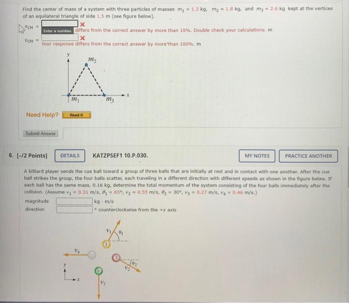 Solved MCM = Find the center of mass of a system with three | Chegg.com