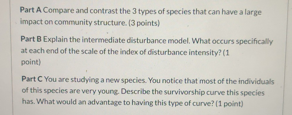 Solved Part A Compare and contrast the 3 types of species | Chegg.com