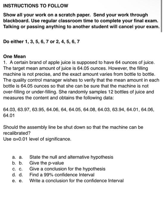 Solved INSTRUCTIONS TO FOLLOW Show all your work on a | Chegg.com