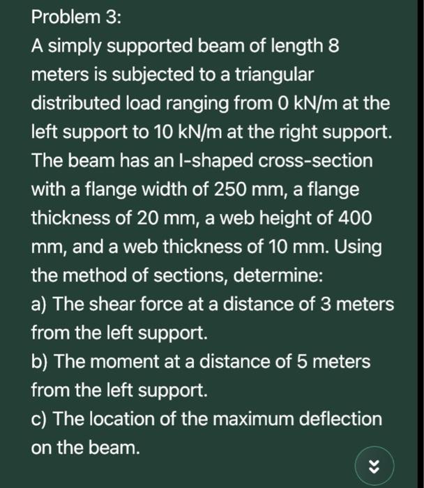 Solved Problem 3: A simply supported beam of length 8 meters | Chegg.com