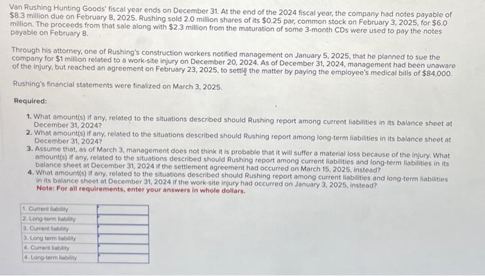 Van Rushing Hunting Goods' fiscal year ends on | Chegg.com