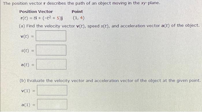 Solved The Position Vector R Describes The Path Of An Object 