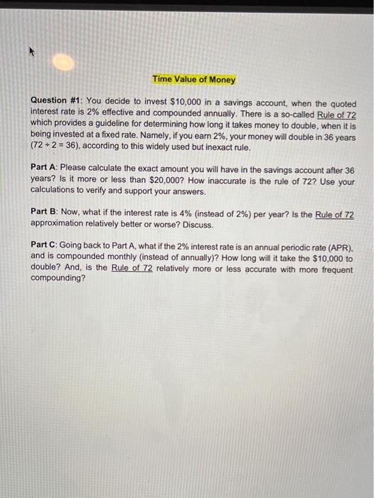 Solved Time Value of Money Question #1: You decide to invest | Chegg.com