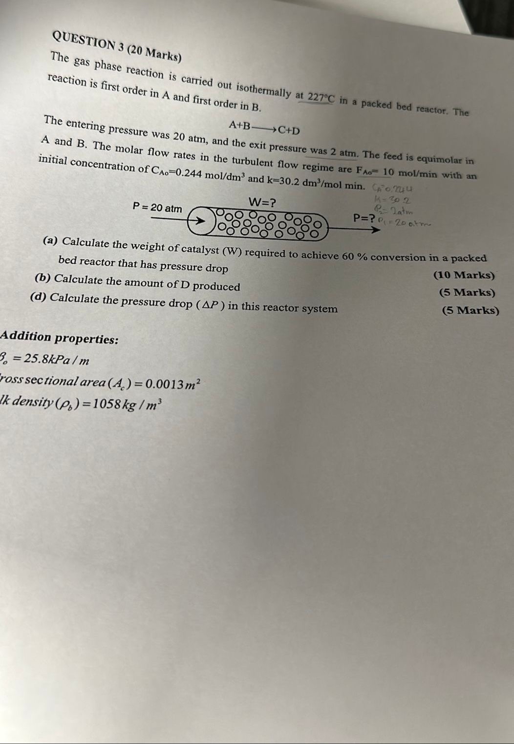 Solved QUESTION 3 ( 20 ﻿Marks)The gas phase reaction is | Chegg.com