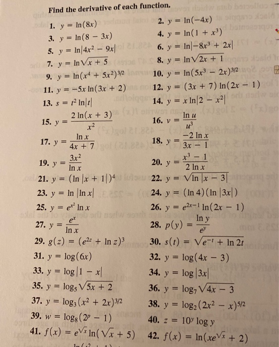 solved-find-the-derivative-of-each-function-1-y-ln-8x-chegg