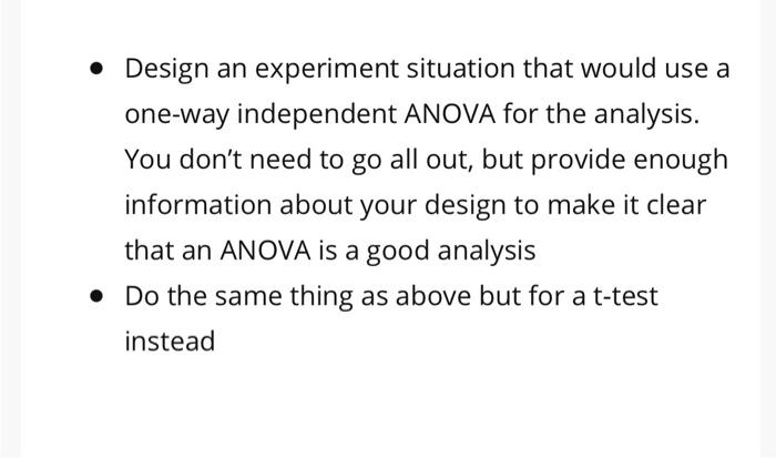 Solved Design an experiment situation that would use a | Chegg.com