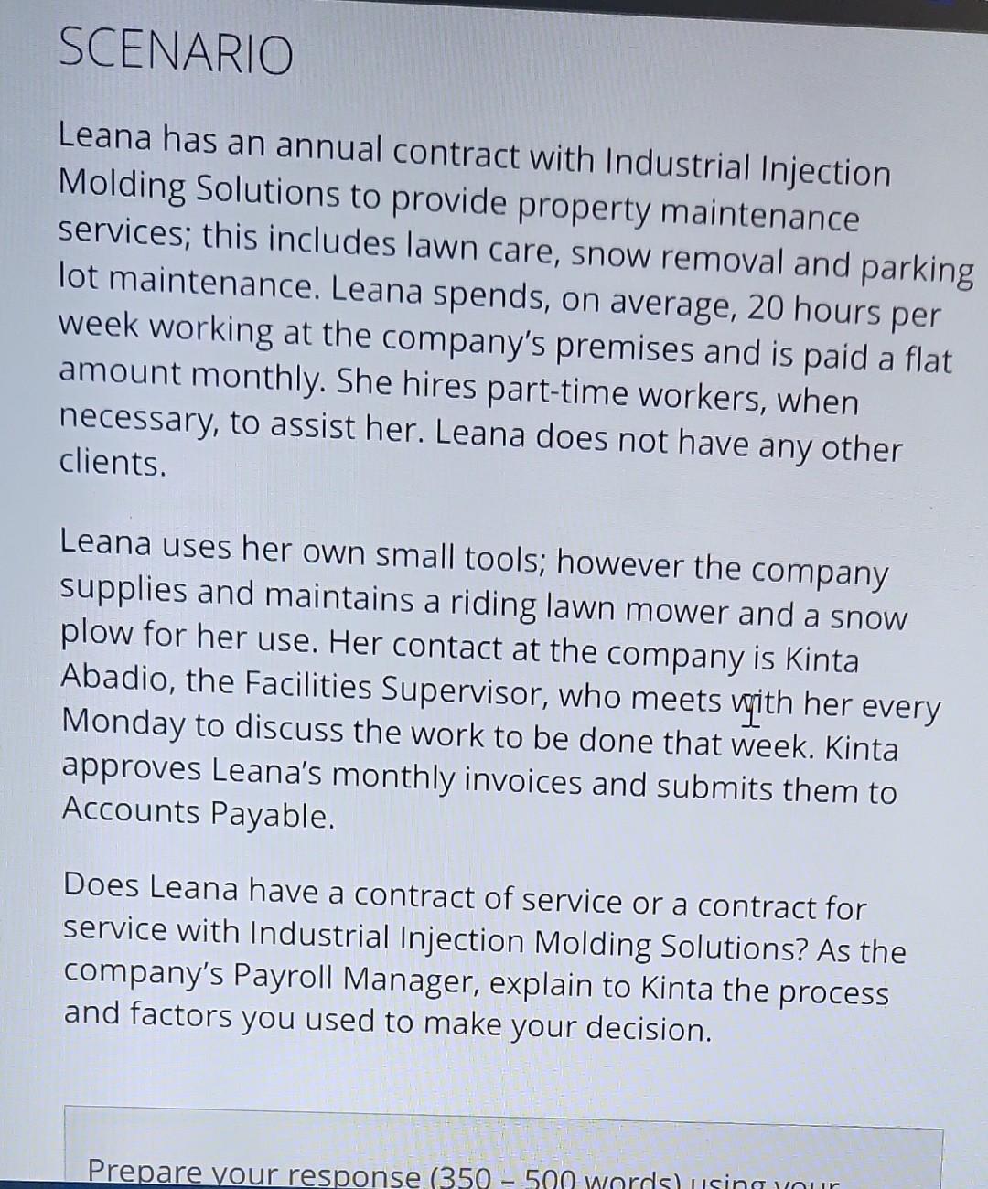 Solved Leana has an annual contract with Industrial | Chegg.com