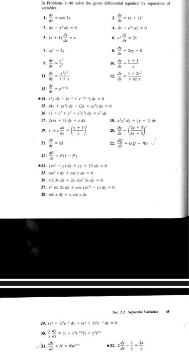 Solved In Problems 1-40 solve the given differential | Chegg.com