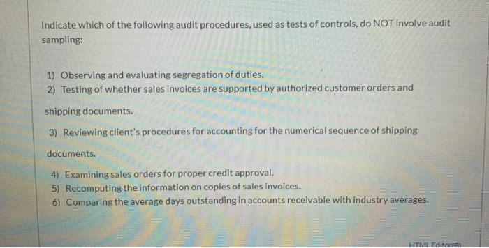 Solved Indicate Which Of The Following Audit Procedures, | Chegg.com