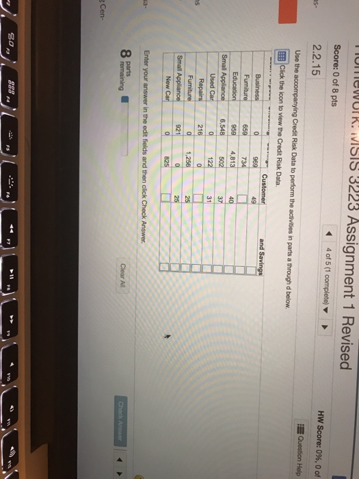 TIUImewurk MSIS 3223 Assignment 1 Revised Score: 0 of 8 pts 4 of 5 (1 complete) HW Score: 0% , 0 of 2.2.15 as- Question Help
