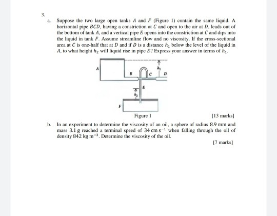 Solved 3. a. Suppose the two large open tanks A and F | Chegg.com