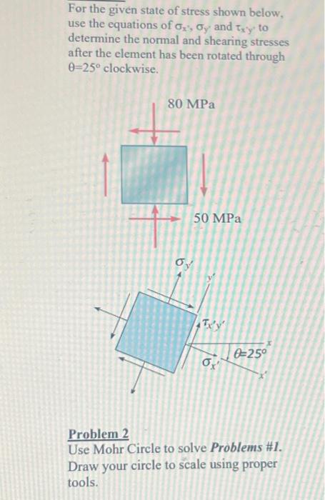 Solved For The Given State Of Stress Shown Below, Use The | Chegg.com