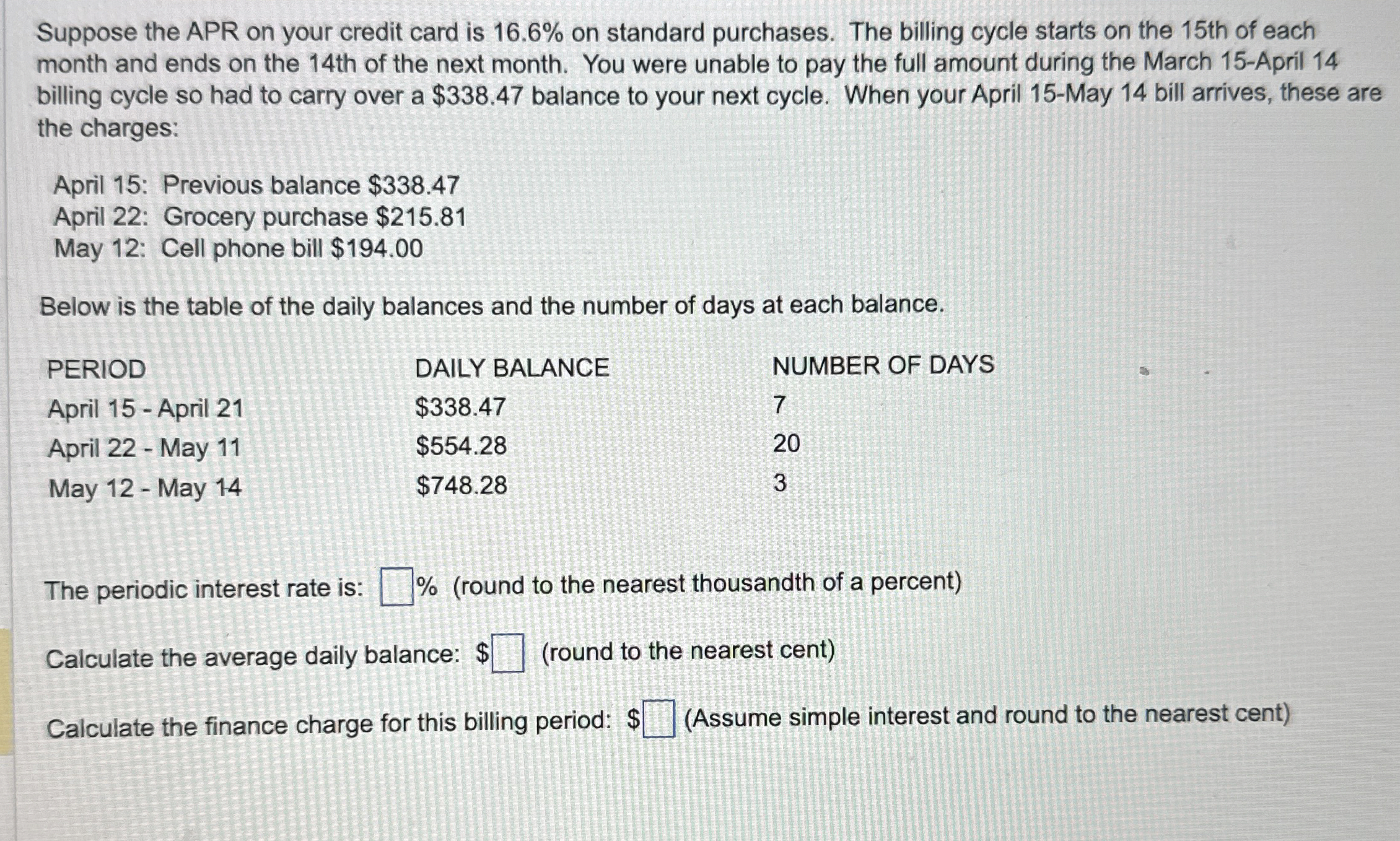 Solved Suppose the APR on your credit card is 16.6% ﻿on | Chegg.com