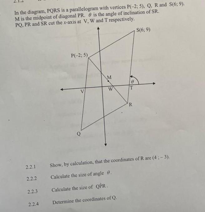Solved In the diagram, PQRS is a parallelogram with vertices | Chegg.com