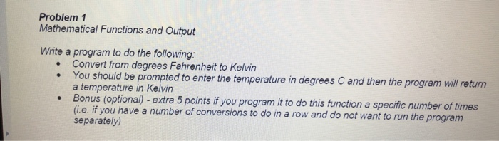Solved Problem 1 Mathematical Functions and Output Write a | Chegg.com