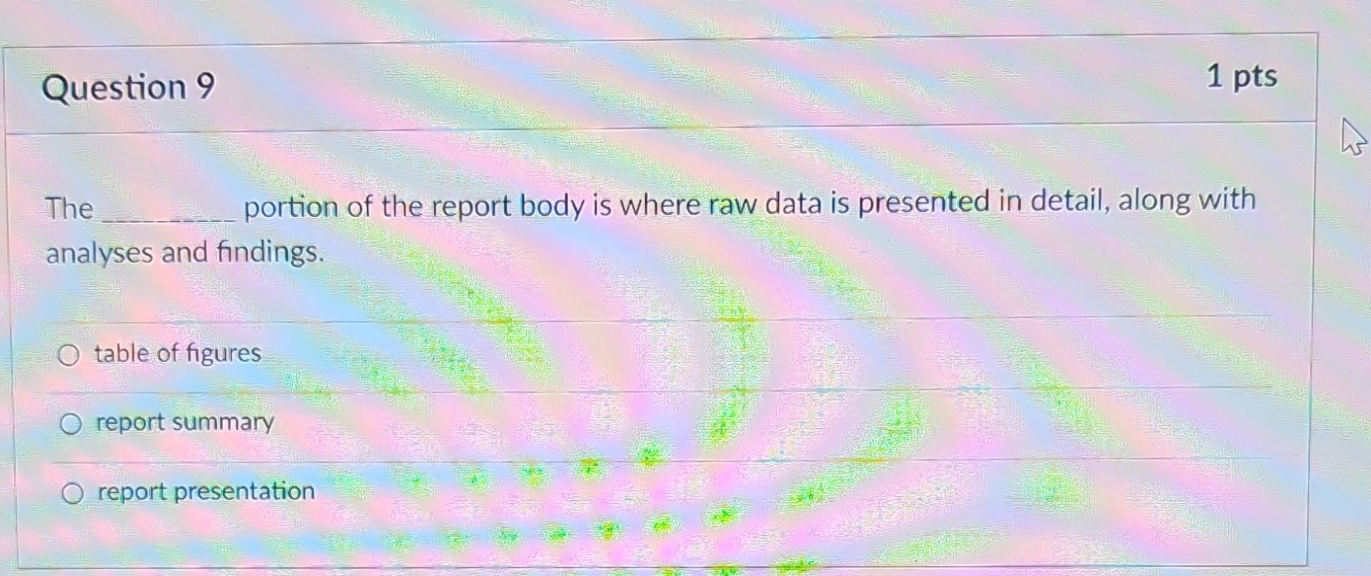 The portion of the report body is where raw data is | Chegg.com