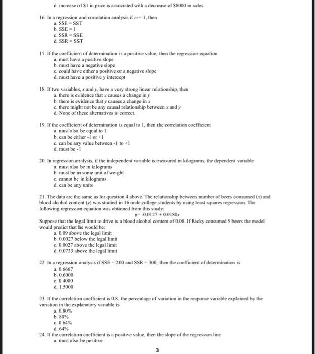 Solved d. increase of $1 in price is associated with a | Chegg.com
