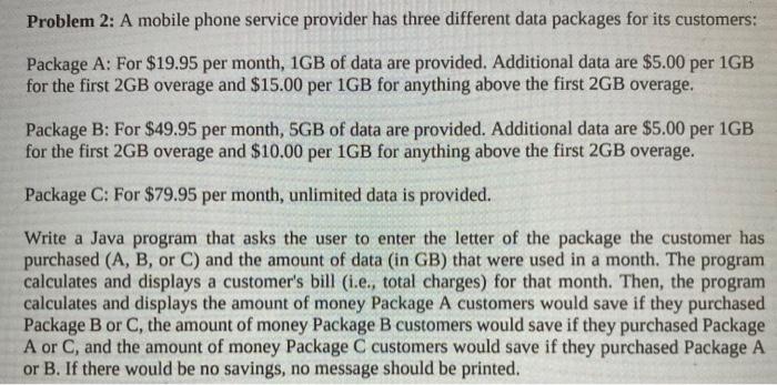 Solved Problem 2 A Mobile Phone Service Provider Has Thr Chegg Com