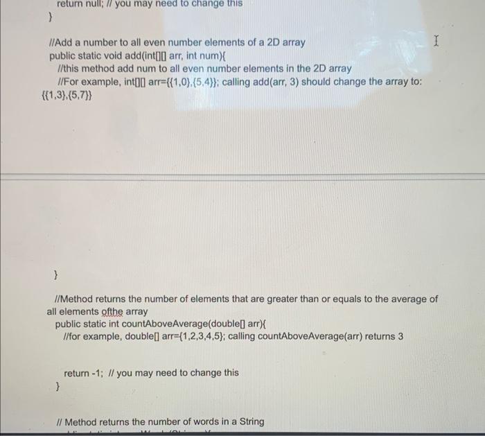 Solved Please implement the methods as specified in the java | Chegg.com
