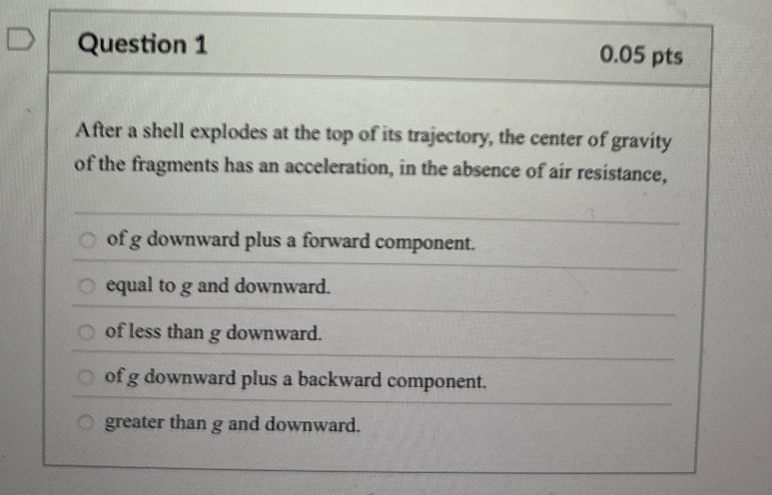 Solved Question 10.05 ﻿ptsAfter a shell explodes at the top | Chegg.com
