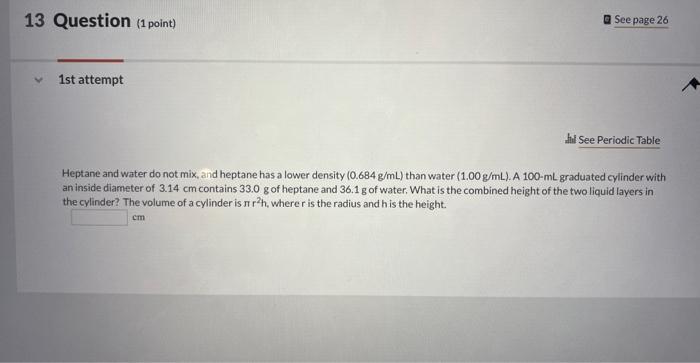 Solved Heptane and water do not mix, and heptane has a lower | Chegg.com