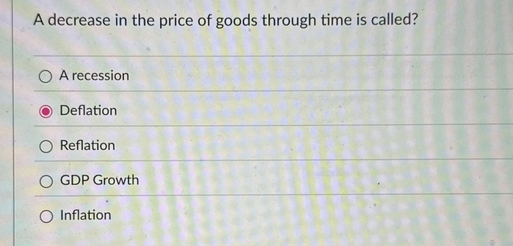 Solved A decrease in the price of goods through time is | Chegg.com