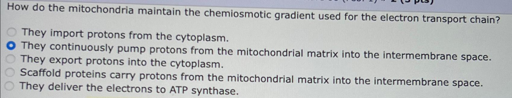Solved How do the mitochondria maintain the chemiosmotic | Chegg.com