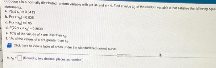 Solved Suppose x is a normally distributed random variable | Chegg.com