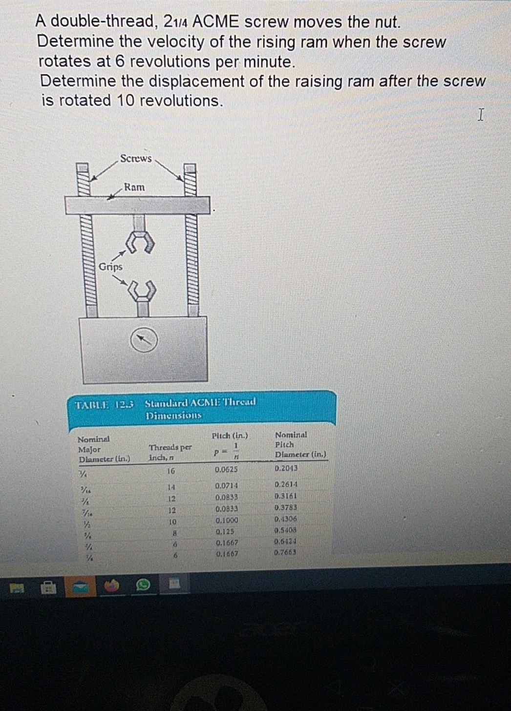 Solved A double-thread, 2114 ACME screw moves the nut. | Chegg.com