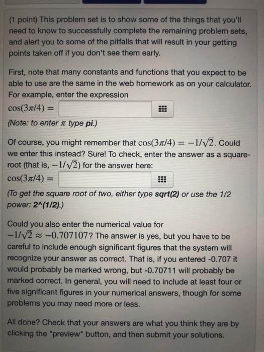 Solved (1 point) This problem set is to show some of the | Chegg.com