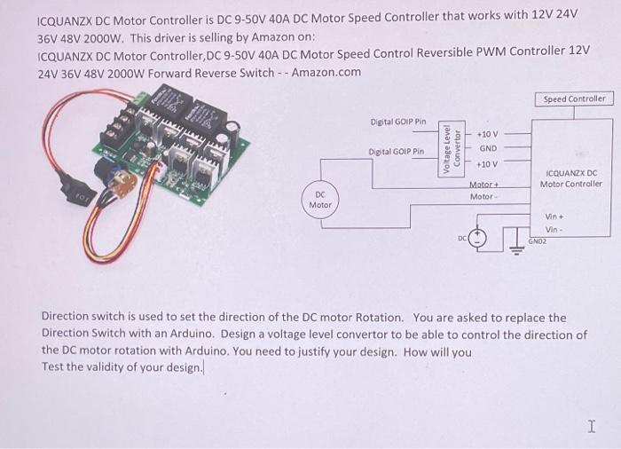 ICQUANZX DC Motor Controller is DC 9-50V 40A DC Motor | Chegg.com