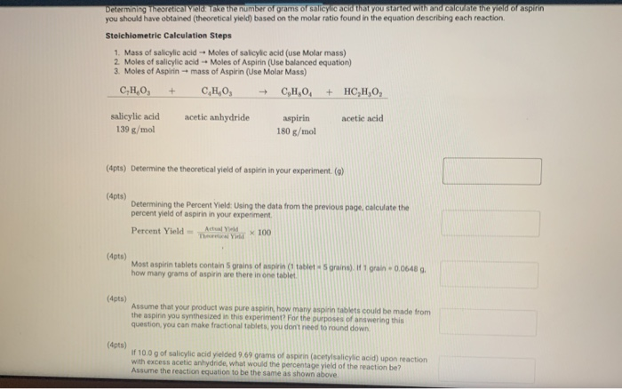 Solved Determining Theoretical Yield Take The Number Of G Chegg Com